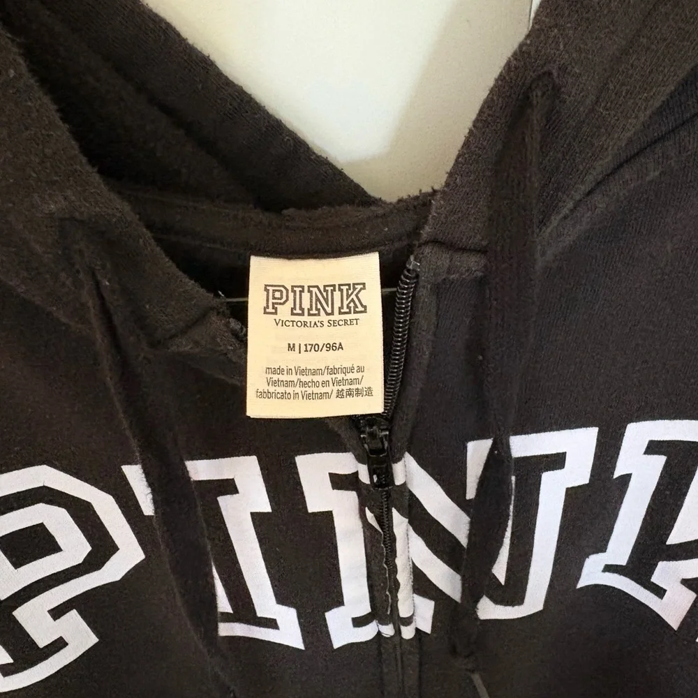 PINK Victoria's Secret Black Hoodie with White Logo - Picture 2 of 3